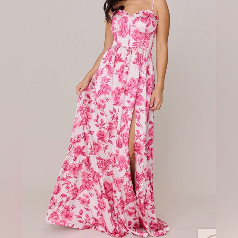 Revelry Vibrant Pink Floral Satin Dress